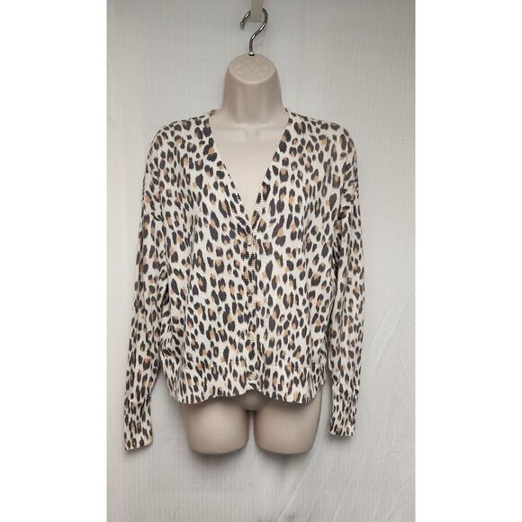 LOFT Leopard Print V-Neck Cardigan Sweater Women Color Cream/Gray Size Small - Picture 4 of 9